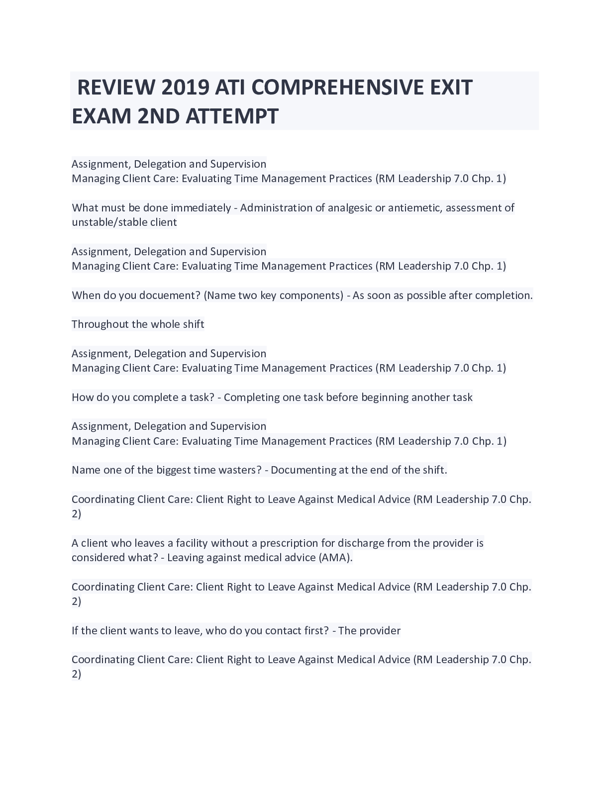 Preview image for REVIEW 2019 ATI COMPREHENSIVE EXIT EXAM 2ND ATTEMPT